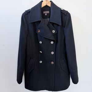 Dana Buchman Black Wool Blend Double-Breasted Pea Coat, Sz L